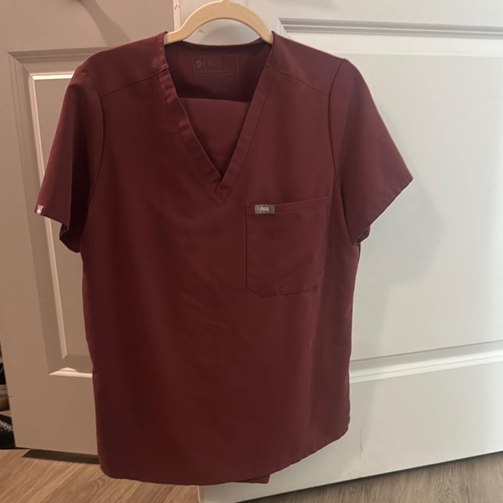 Figs Burgundy Scrub Top and Pants